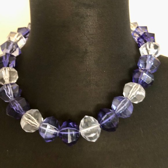 Vintage MCM Large Purple Green Clear Faceted Lucite Beaded Necklace Lot 2 Bundle - Picture 3 of 7